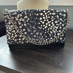 Kate Spade Blue and Black Crossbody Bag with Silver Stu and Chain Strap